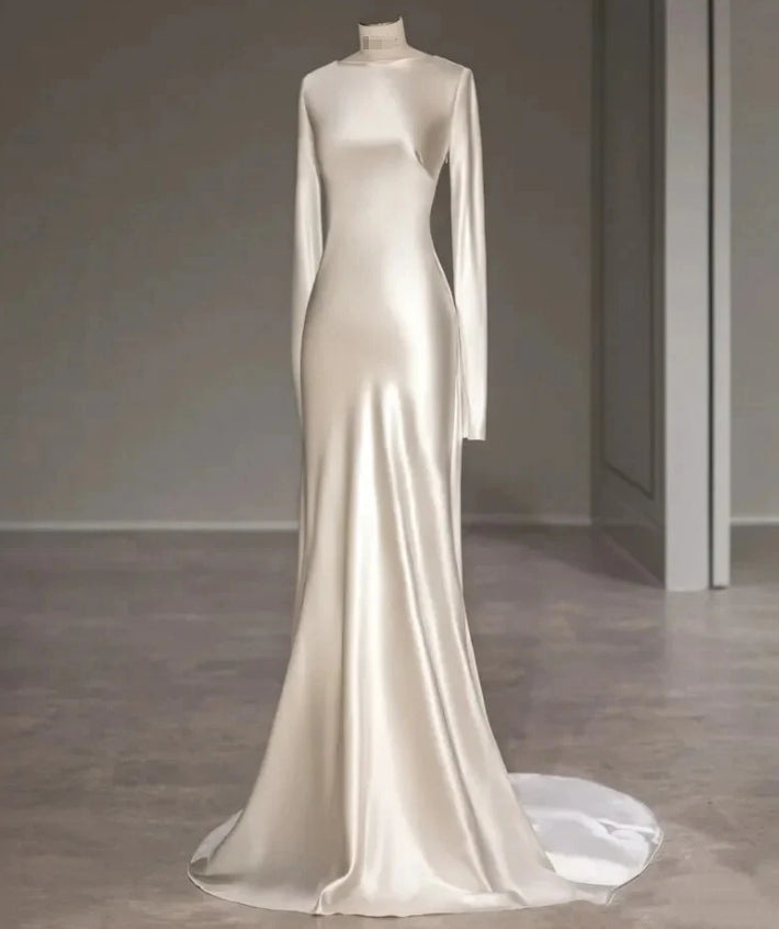 Luolandi Elegant Ivory Long Sleeves Backless Formal Party Dress Charming Evening Dress